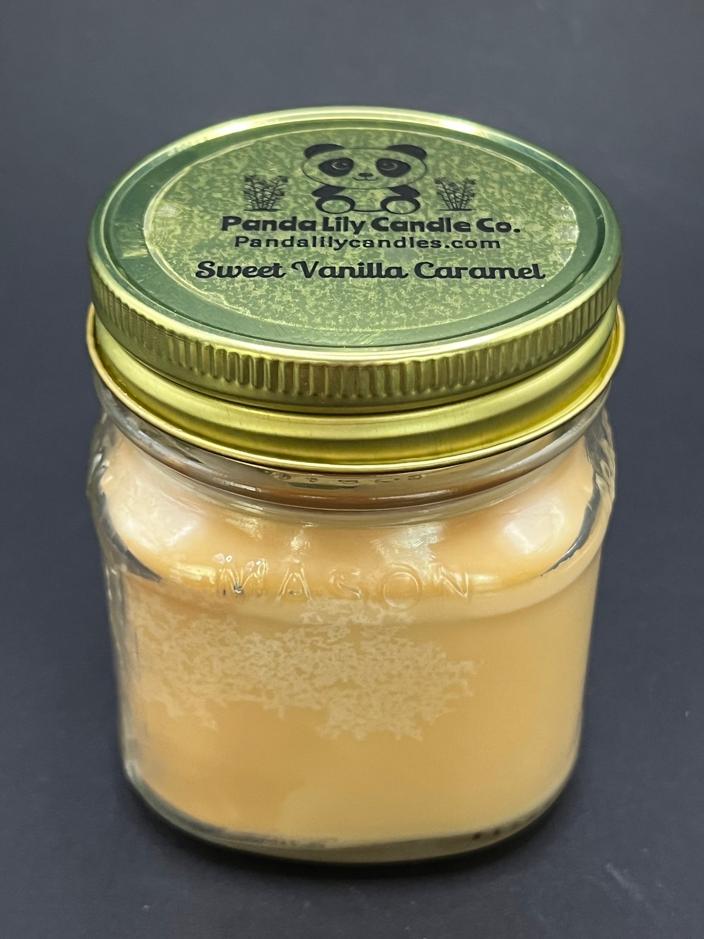 Sweet Vanilla Caramel (Soy Wax) 8oz Mason Jar Candle - Panda Lily Candle Company