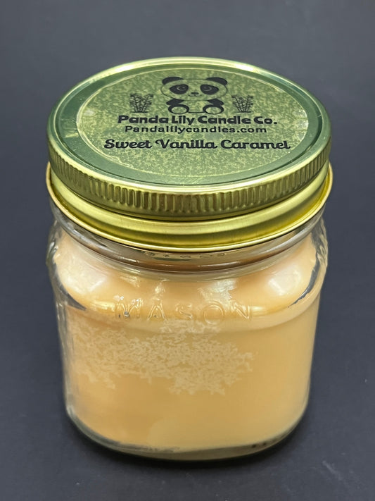 Sweet Vanilla Caramel (Soy Wax) 8oz Mason Jar Candle - Panda Lily Candle Company