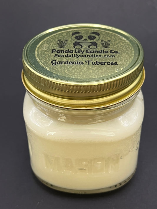 Gardenia Tuberose(Soy Wax) 8oz Mason Jar Candle - Panda Lily Candle Company