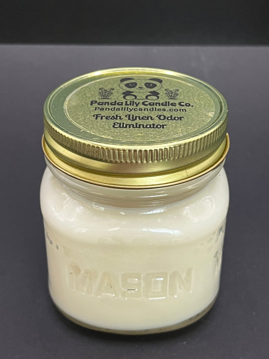 Fresh Linen Odor Eliminator (Soy Wax) 8oz Mason Jar Candle - Panda Lily Candle Company