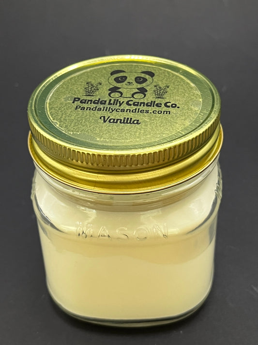 Vanilla (Soy Wax) 8oz Mason Jar Candle - Panda Lily Candle Company