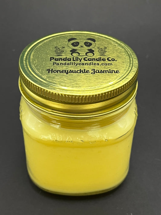 Honeysuckle Jasmine (Soy Wax) 8oz Mason Jar Candle - Panda Lily Candle Company