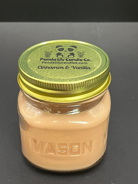 Cinnamon & Vanilla (Soy Wax) 8oz Mason Jar Candle - Panda Lily Candle Company