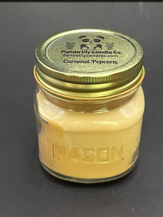 Caramel Popcorn (Soy Wax) 8oz Mason Jar Candle - Panda Lily Candle Company