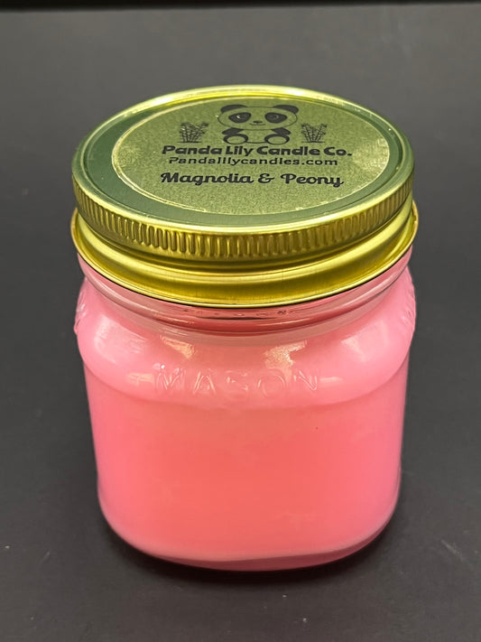 Magnolia & Peony (Soy Wax) 8oz Mason Jar Candle - Panda Lily Candle Company